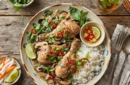 Cơm đùi gà sốt nấm